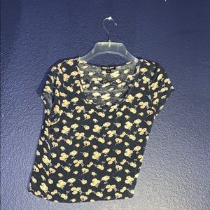 Dark Blue Crop W/ Flowers